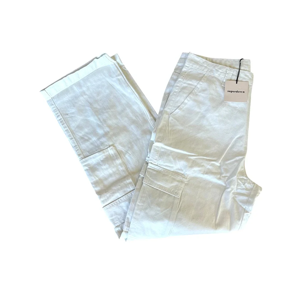 Superdown White Cargo Pants XL Baggy Wide Leg Streetwear Revolve $88 NEW - Picture 4 of 9